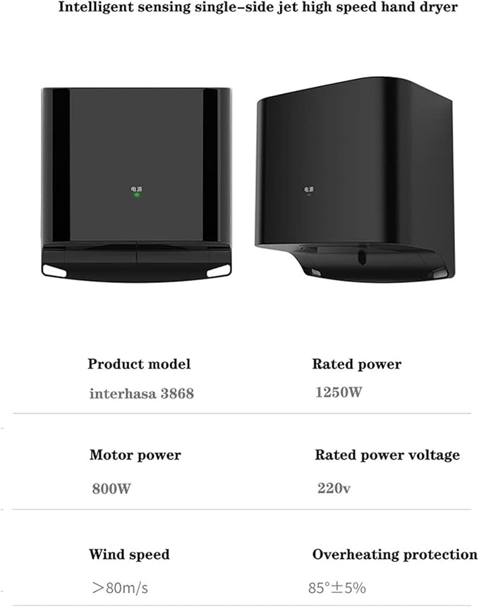 Compact Hand Dryer, Electric Hand Dryer, High Speed Automatic Hand Dryer, Commercial or Household, Toilet Hand Dryer.Abs Housing.1250w,Silver