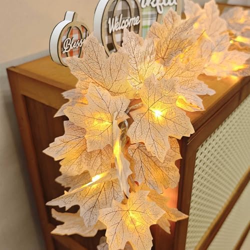 Fall Decor 2 Pack Lighted Fall Garland with Lights Battery Operated (White)