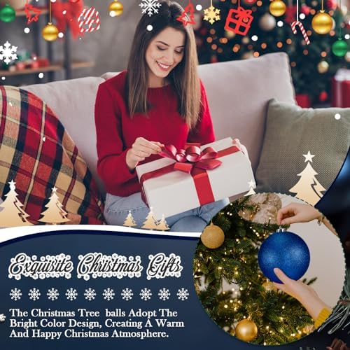 Poen 6 Pcs 6 Inch Large Glitter Christmas Ball Ornament, Dark Blue
