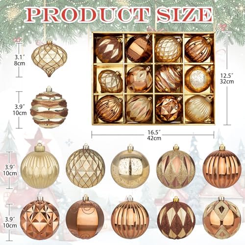 Hollyone 4 Inch Bronze Christmas Ornaments 12Pcs Brown Christmas Tree Ornaments Balls Colored Shatterproof Christmas Ornaments for Xmas Tree Decor Holiday Party Wreath Home Decor (Bronze, 100mm)