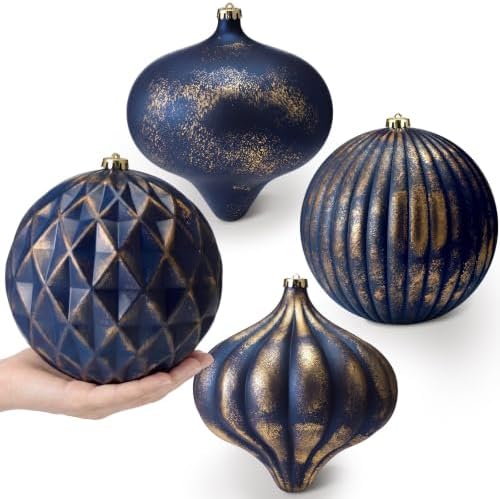 Seenelling 4Pcs Big 8'' Christmas Ball Ornaments Xmas Tree Decor, Navy Blue