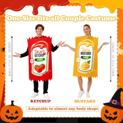 2 Set Ketchup and Mustard Couple's Halloween Costume Set for Adults