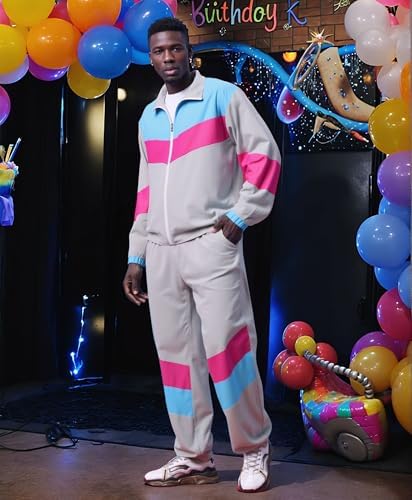 UOUA 80s Outfit for Men 90s Costumes 2 Piece Long Sleeve Track Suit Set