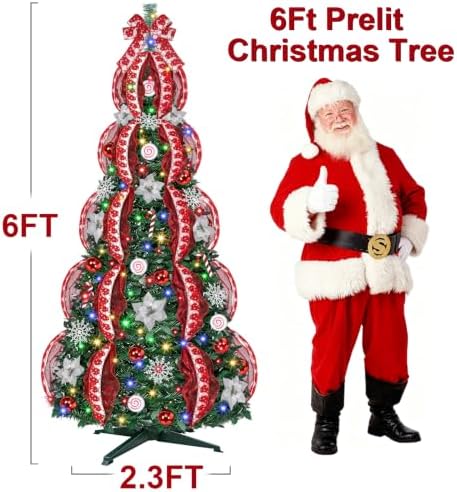 6 Ft Pop up Christmas Tree,Collapsible Christmas Tree with Lights 200 LED Pre-Lit Christmas Trees Plug-in with Remote Timer 8 Lighting Modes for Outdoor Indoor Party Christmas Decor