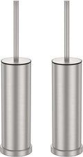 Stain Nickel Toilet Brush and Holder Set，2 Pack Stainless Steel Heavy Duty Toilet Bowl Brush，Extra Long Handled Toilet Cleaner Brush with Replaceable Head, Removable Inner Bowl & Splash Protection