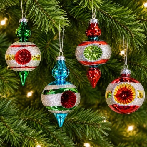 Soulchen 10 Pcs Vintage Glass Christmas Ornaments, Assorted, Retro