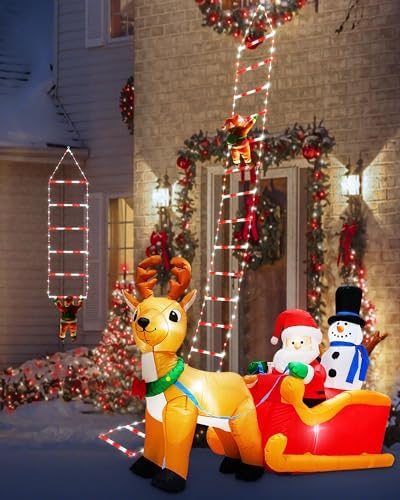 Toodour LED Christmas Lights - 10ft Christmas Decorative Ladder Lights with Santa Claus, Xmas Decorations Light for Indoor Outdoor, Window, Garden, Home, Wall, Xmas Tree Decor - White & Red