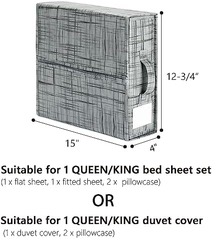 SUOCO SheetCube Bed Sheet Organizers and Storage 4 Pack, Foldable Linen Closet Organizer, Bedding Folder Storage Box Container for Blanket, Duvet Cover Set, Bed Sheet Set - Pattern Grey