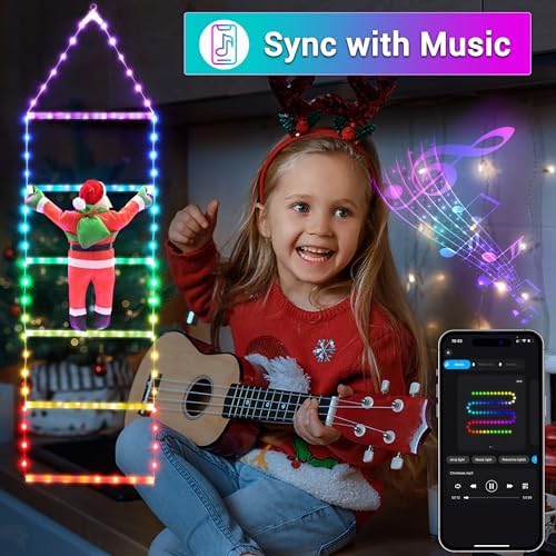 Toodour Christmas Decorations Lights, 3.3ft Smart RGB Christmas Decorative Lights with Santa Claus, Bluetooth & App Controlled Ladder Light - Music Sync Color Changing Xmas Light for Indoor Outdoor