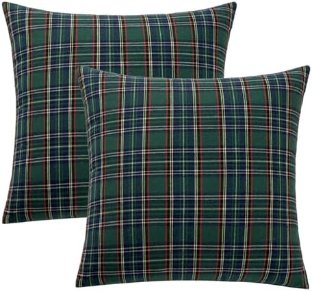 MIULEE Christmas Plaid Pillow Covers Scottish Tartan 22x22 Green