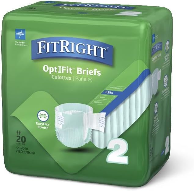 FitRight Stretch Ultra Adult Briefs, Incontinence Diapers with Tabs, Heavy Absorbency, Large/XL/2XL, 51 to 70", 20 Count (Pack of 4)