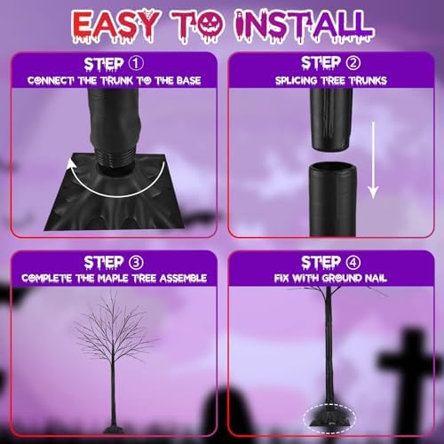 2 Pack 5FT Black Halloween Tree with 200 LED Orange and Purple Lights