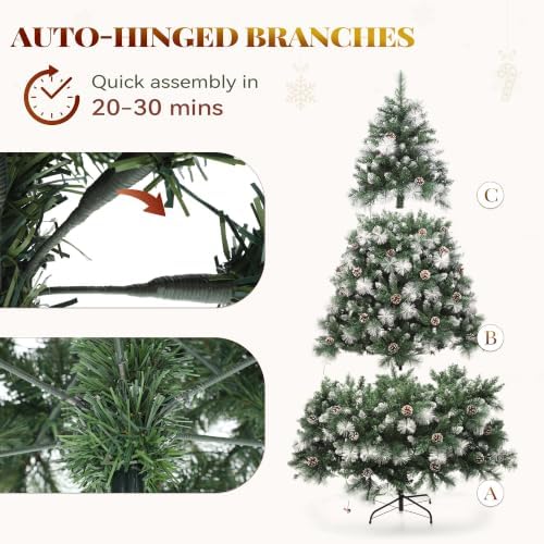 YITAHOME 7.5ft Prelit Christmas Tree w/Pine Cones & Pine Needles & Remote