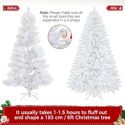 Yaheetech 6ft Pre-lit Christmas Tree with 300 Warm White Lights, White
