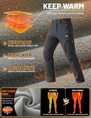 TACVASEN Men's Ski Snow Pants Winter Fleece Lined Waterproof Insulated