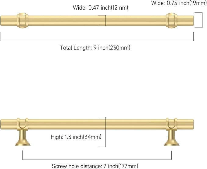 Asidrama 10 Pack 7 Inch(177mm) Brushed Gold Kitchen Cabinet Handles, Cabinet Pulls Kitchen Cabinet Hardware Cupboard Handles Drawer Pulls