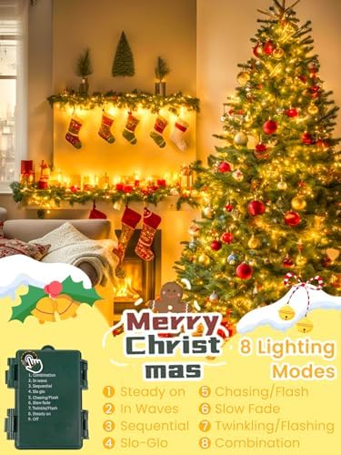 2 Pack 200 LED Battery Operated Christmas Lights, 8 Modes String Lights