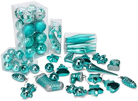 54 Pieces Assorted Christmas Ornaments Tree Decoration Baubles in Gift Box (Turquoise Blue, Gift Box)