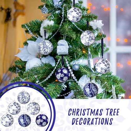 Cindeer 6 Pcs Blue and White Christmas Porcelain Balls, Novelty Style