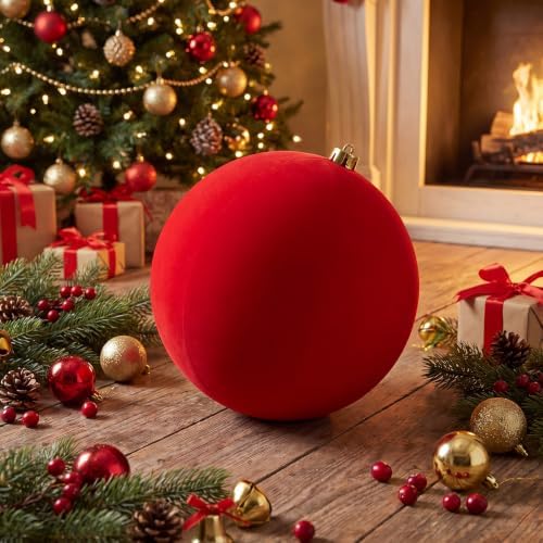 Threan 10 Inch Large Red Velvet Christmas Ball Ornaments