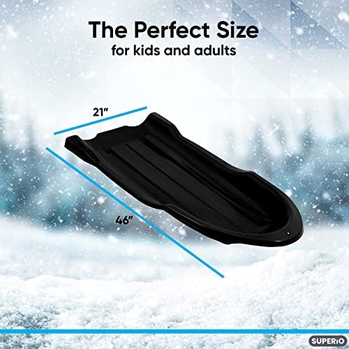 Superio Toboggan Snow Sled for Kids and Adults, 46" Heavy Duty Plastic Open Back Slider with Handles and Hole for Pull Ropes- (Ropes Excluded) Kid and Adult Winter Fun