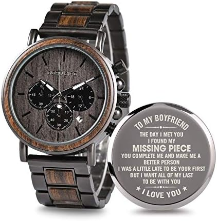 2win Engraved Wooden Watch for Boyfriend My MAN Fiancé Husband Customized Personalized Wood Watches for Men Birthday Anniversary Personalized Watch