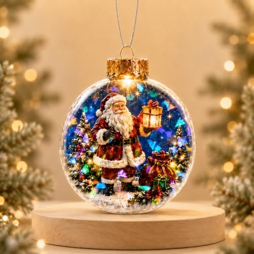 Lighted Santa Ornament with Prismatic Sparkle, 3.15 Inch Christmas Decor