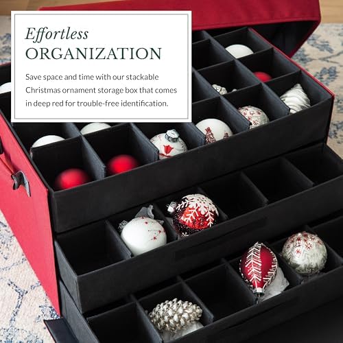 Balsam Hill Bauble Storage Bag - 72-Piece Christmas Ornament Storage Box with Drawer-Style Trays for Christmas Tree Ornaments Organization