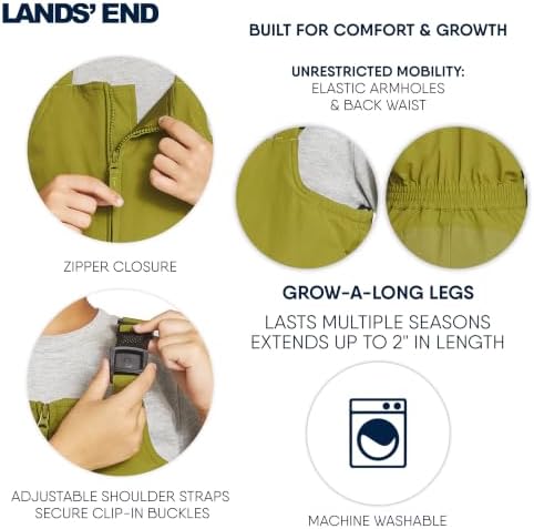 Lands' End Unisex Kids Squall Waterproof Adjustable Insulated Iron Knee Snow Bib Overalls