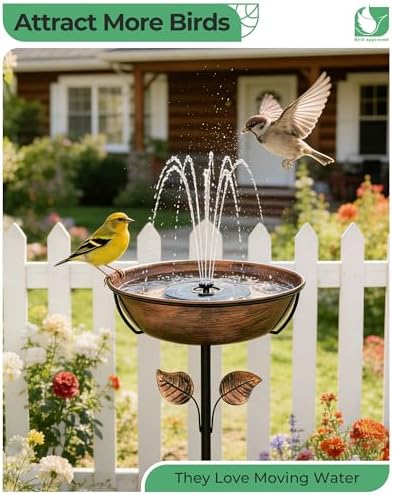 13" Solar Bird Bath with LED Fountain, 1.4 Gal Metal Birdbath