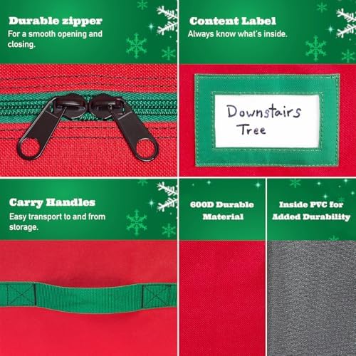 HOLDN’ STORAGE Christmas Tree Bag Heavy Duty 600D Oxford - Christmas Tree Bags Storage Fits Up To 7.5Ft, Extra Wide, Waterproof Storage Bags with Reinforced Handles & Zipper - Red