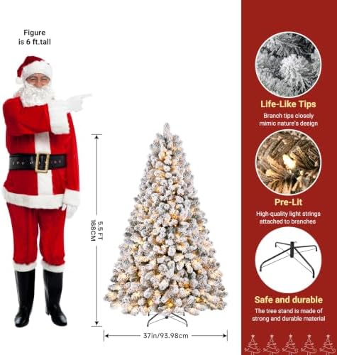 SHareconn 5.5ft Snow Flocked Spruce Pre-lit Artificial Christmas Tree,White
