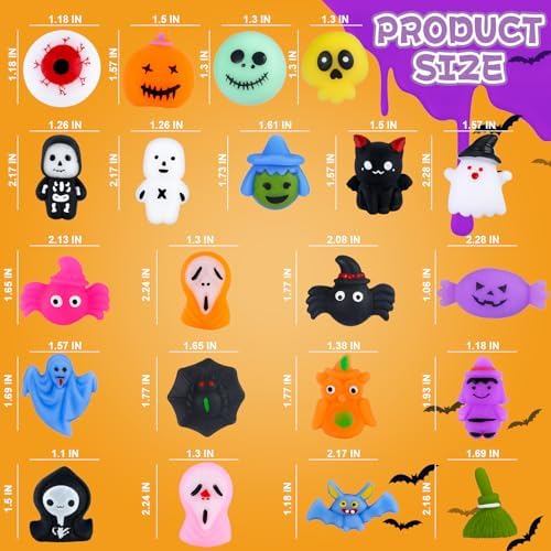 PaLeyFer 100Pcs Halloween Squishy Toys for Kids, Halloween Party Favors, Trick or Treat Goodie Bag Fillers, Kawaii Squishy Halloween Toys Gifts for Boys Girls Classroom Rewards