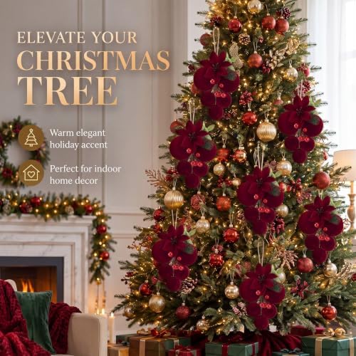 Thenshop 4 Pcs 12" Christmas Ball Ornament for Xmas Tree,Burgundy