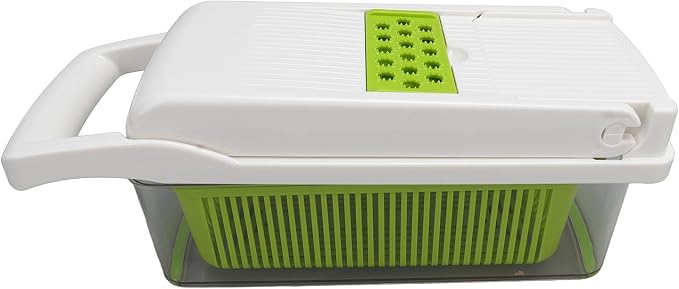 Vegetable Cutter Peeler Chopper Grater, Stainless Steel Kitchen Tool with Anti - Slip Handle and Blade Container for Potato Carrot Onion, 12 - Piece Set for Home (White)