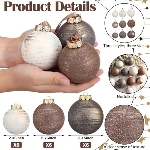 Yunlly 18 Pcs Neutral Christmas Ball Ornaments Textured Xmas Tree Decor