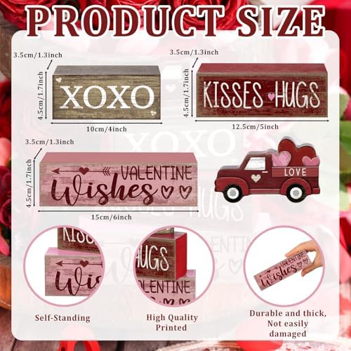 Lineshading 4 Pcs Valentine Signs, Farmhouse Truck Tiered Tray Decor