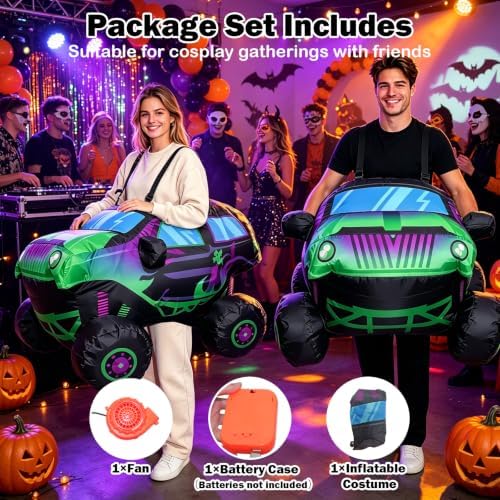 Monster Truck Costume,Inflatable Cosplay Car Adult Costume 3D,Adjustable Suspenders,Funny Cars Halloween Costume for Birthday Party Dress Up Set