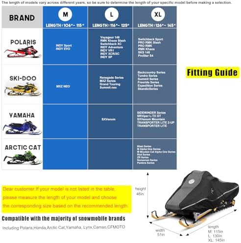 LIBZAKI Snowmobile Cover Waterproof Sled Ski Cover 600D Heavy Duty Oxford Fabric Freeze-Resistant Down to -40°F Compatible with Polaris,Ski-Doo,Arctic Cat,Yamaha,Lynx,Camso,CFMOTO 106"-115" Gray