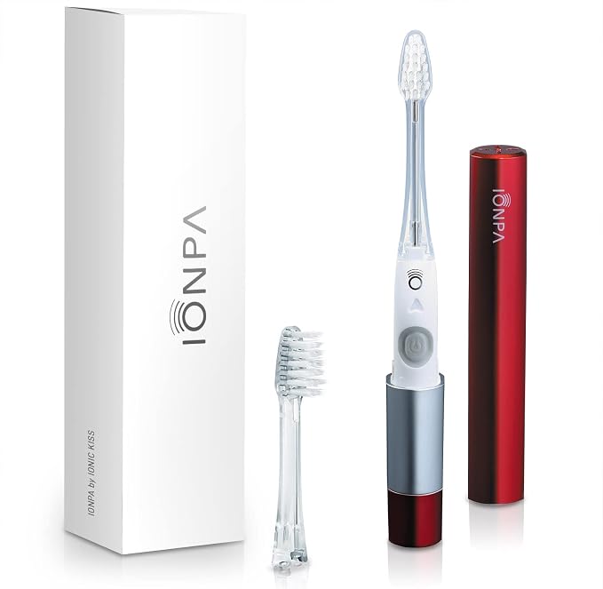 IONIC KISS IONPA DM Red Compact Ionic Power Electric Toothbrush with Travel Cap, Brushing Timer, 2 Modes, 2 Soft Extended Filament Brush Heads Made in Japan, KISS You Outdoor, Camping, DM-011RD
