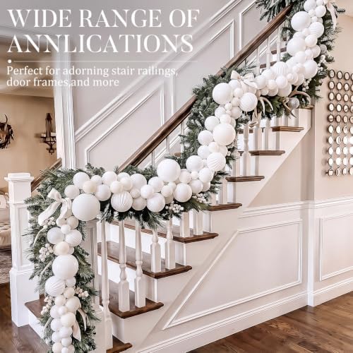 9.2 ft Christmas Ball Garland, White