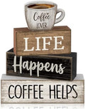 Moucuny 4 Pcs Wooden Coffee Bar Signs Farmhouse Table Decor Blocks
