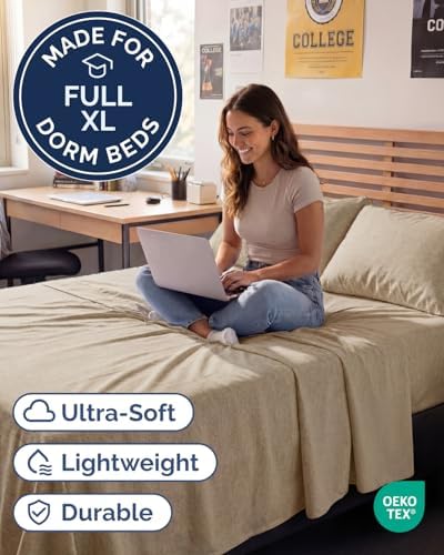 Full XL Sheets - 4 Piece Full XL Sheet Set - Breathable - Heathered Beige