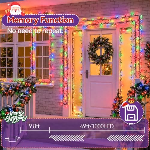 1000 LED 49FT Cluster Lights, Plug in Multicolor Christmas Lights