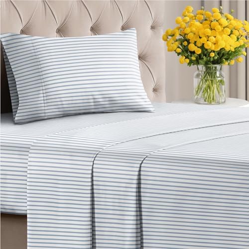 Twin XL 3 Piece Striped Sheet Set - Breathable & Cooling - Ocean Stripe