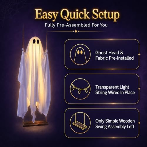 5FT Large Outdoor Halloween Decorations Swing Hanging Ghost for Porch, Yard