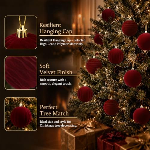 9Pcs Red Velvet Christmas Ornaments 3.94 in Balls for Christmas Tree Deco