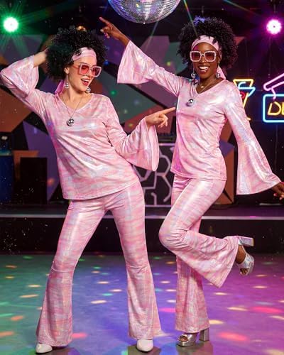 Jexine 70s Disco Outfit Women Sequin Sparkly Costume