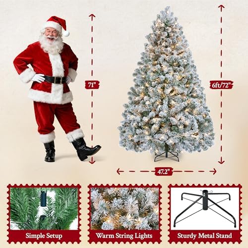 Yaheetech 6ft Pre-Lit Snow Flocked Artificial Christmas Tree, 250 Lights