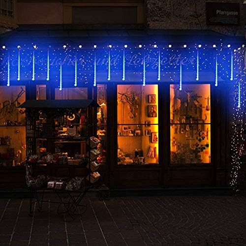 Blue Icicle Lights for Outside, 40-Tube Meteor Shower Lights for Chrismtas